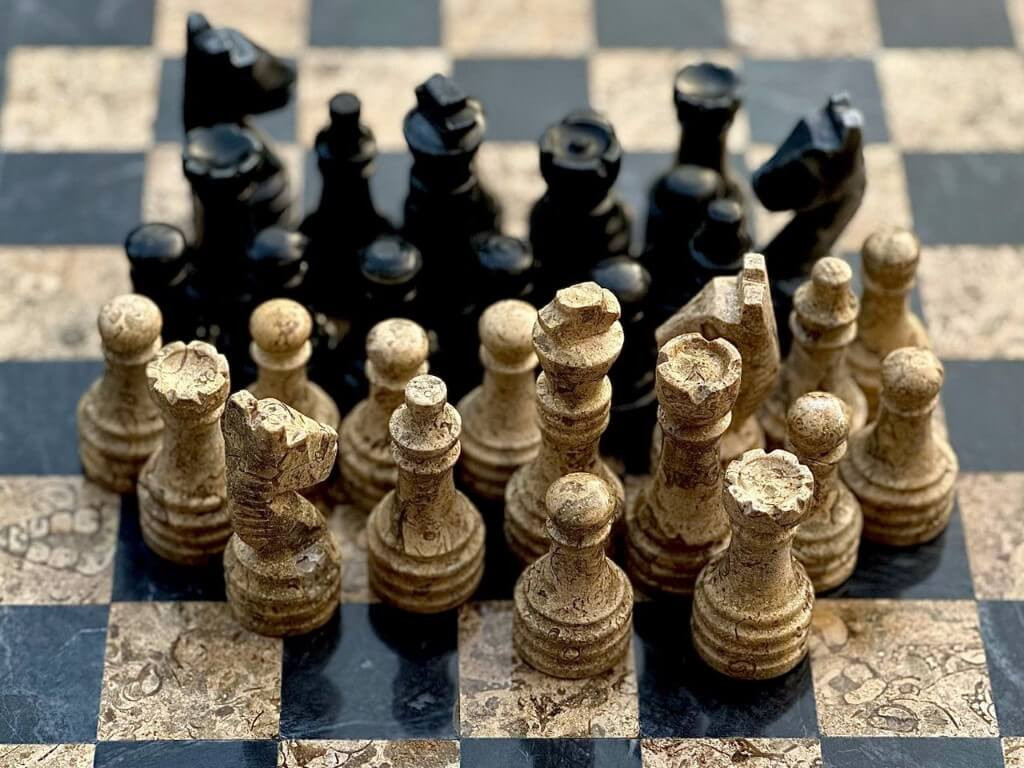 Black Onyx and Fossil Marble Chess Set 15 Inches with Storage – view 6