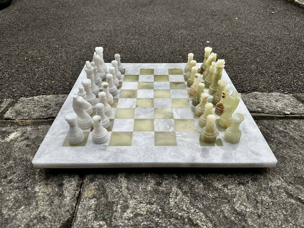 White and Green Onyx Chess Set 15 Inches with Storage – view 5