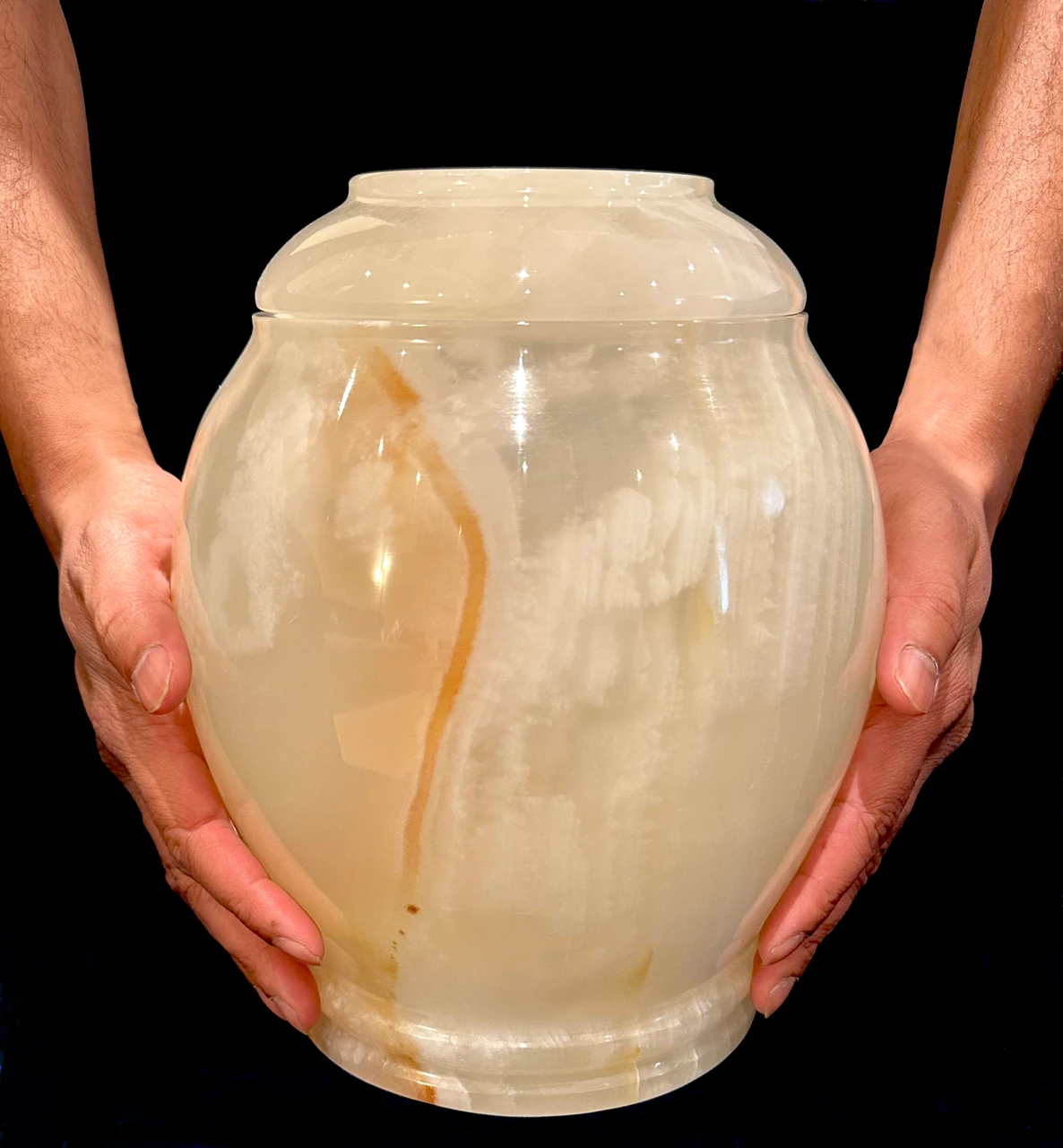 Large Adult Cremation Ash Urn. Outdoor Marble Urn Carved from Onyx Stone – view 3