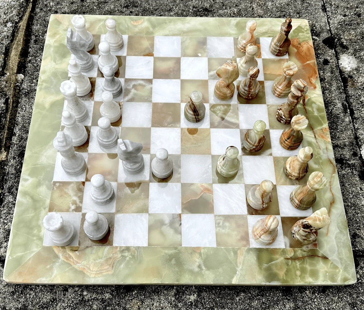 Multi-Green and White Onyx Chess Set 15 Inches with Storage – view 3