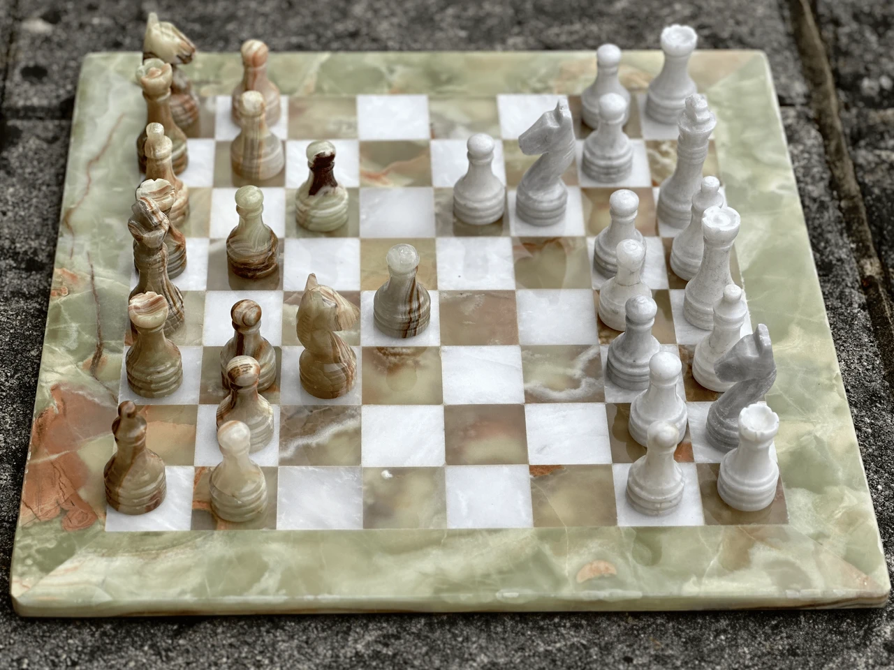 Multi-Green and White Onyx Chess Set 15 Inches with Storage – view 6