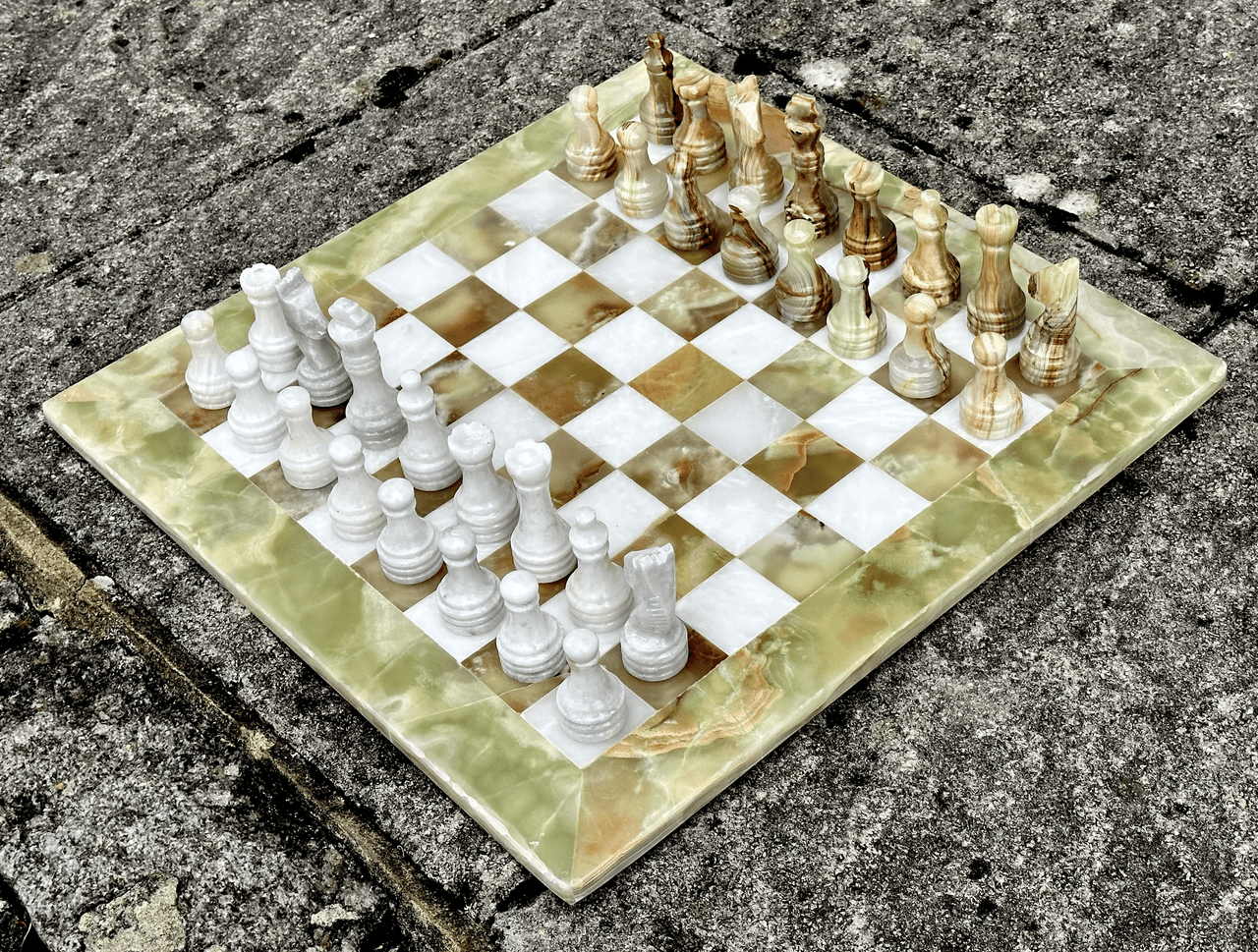 Vintage Green & White Onyx Chess Set - Marble Island