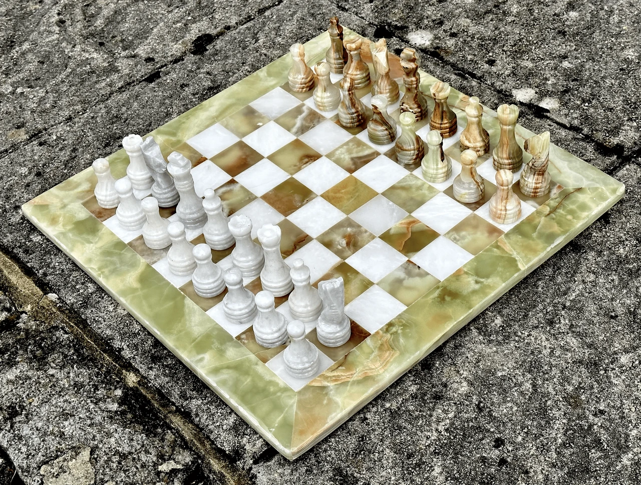 Multi-Green and White Onyx Chess Set 15 Inches with Storage – view 7