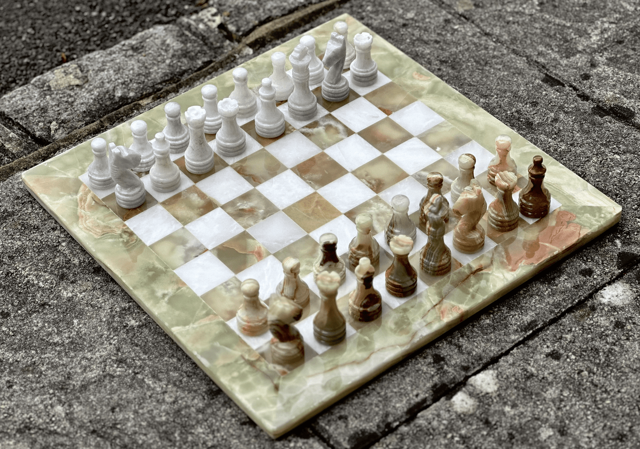 Vintage Green & White Onyx Chess Set - Marble Island