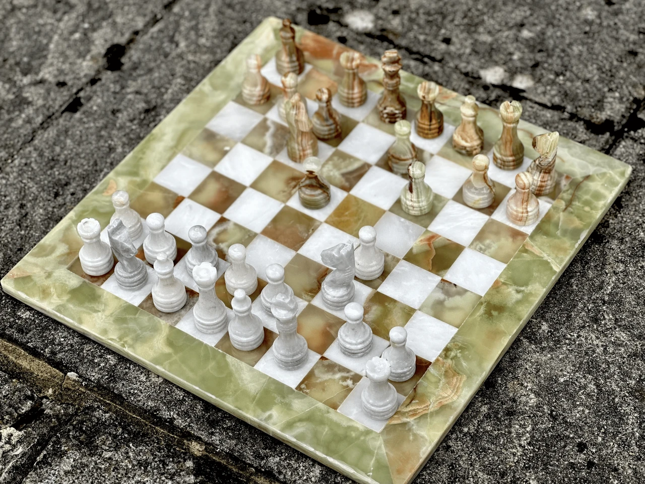 Multi-Green and White Onyx Chess Set 15 Inches with Storage – view 8