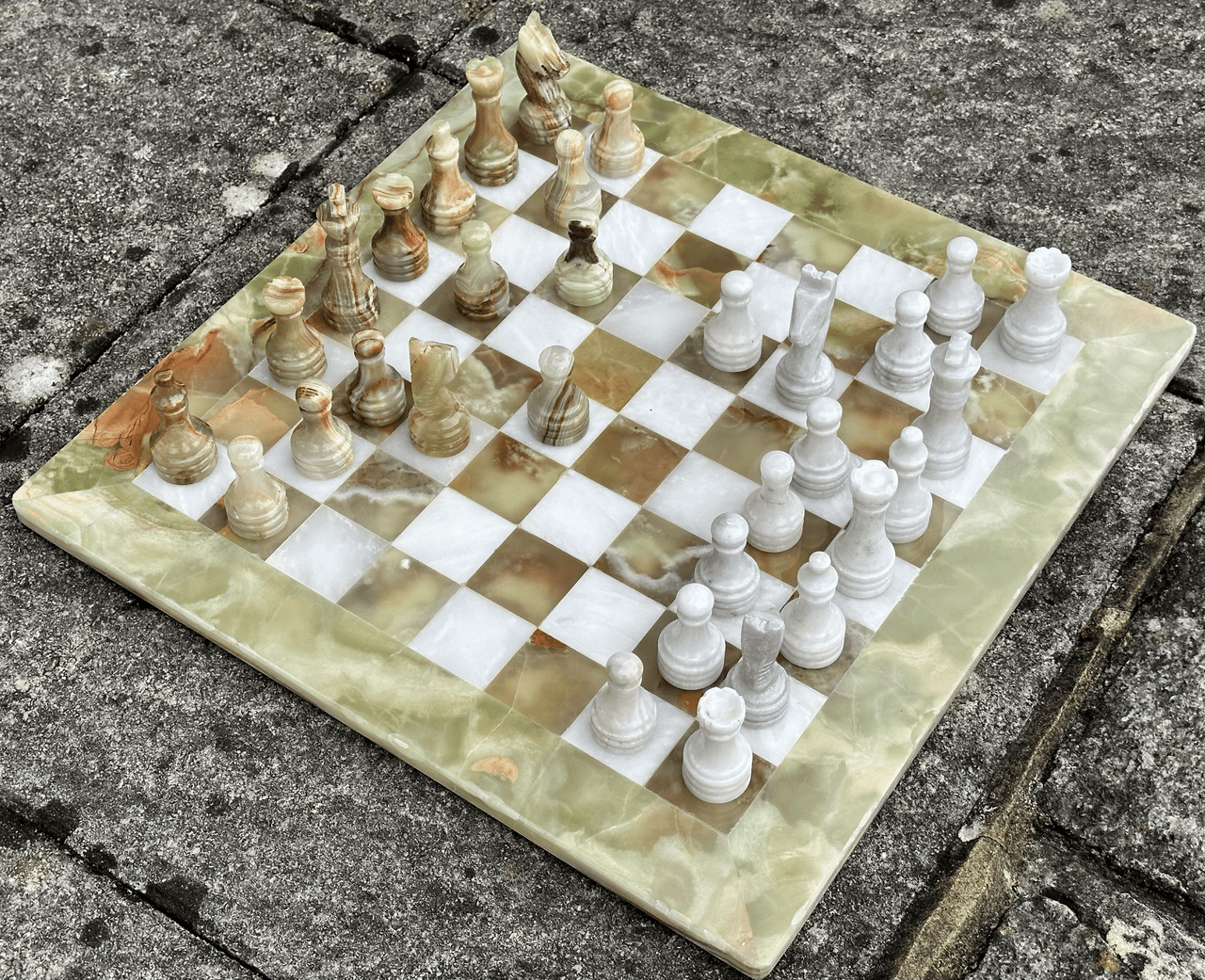Multi-Green and White Onyx Chess Set 15 Inches with Storage – view 4