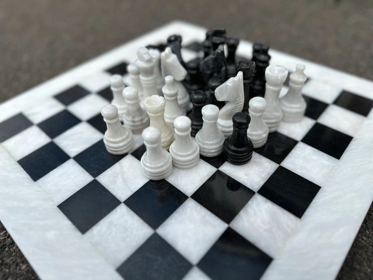 White and Black Marble Chess Set 15 Inches with Storage – view 4