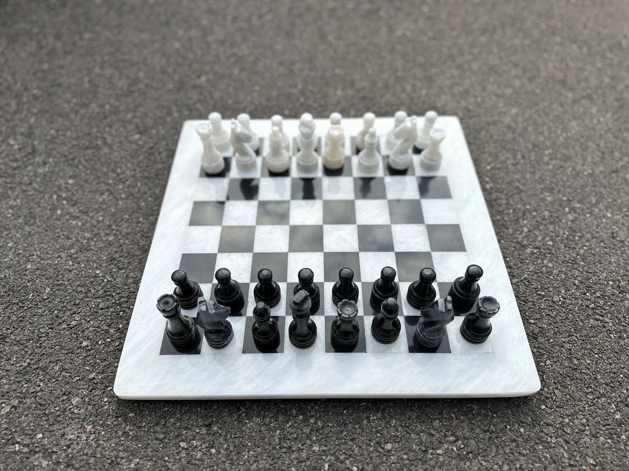 White and Black Marble Chess Set 15 Inches with Storage – view 3