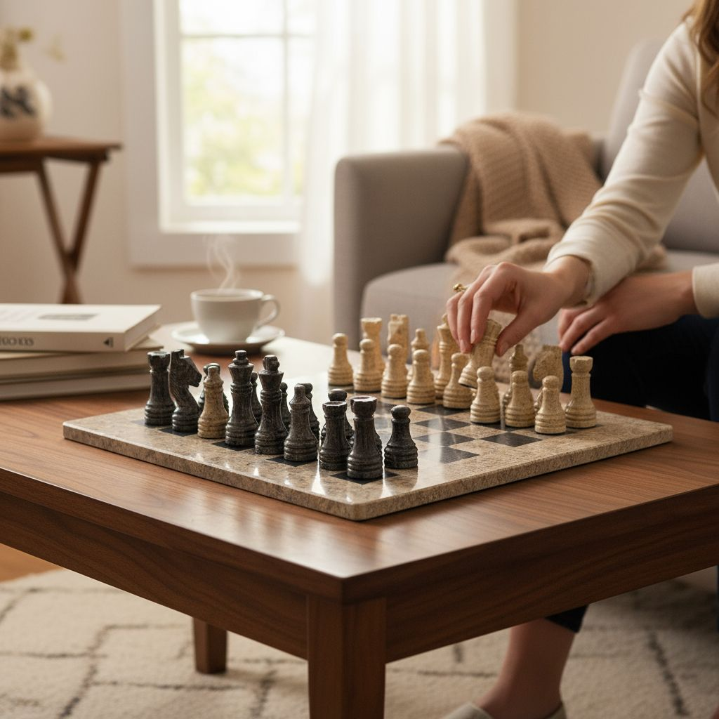 Fossil and Black Marble Chess Set 15 Inches with Storage – view 11