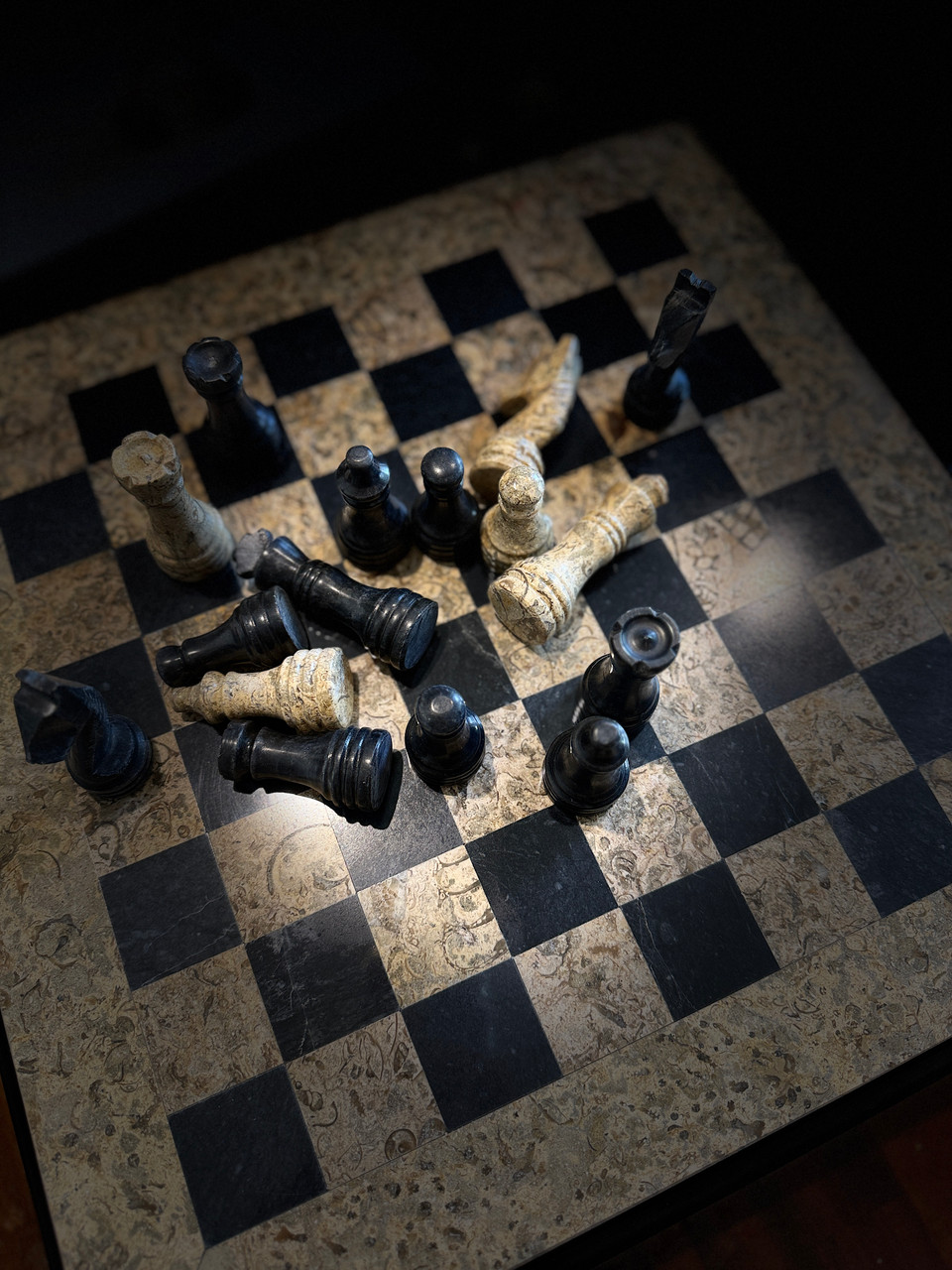 Fossil and Black Marble Chess Set 15 Inches with Storage – view 10