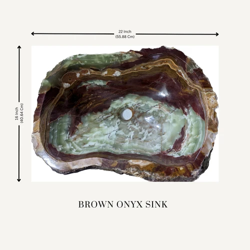 Marble Island Onyx Sink in Dark Brown and Multi-Green Onyx
