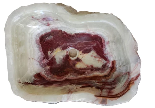 Green Onyx Countertop Sink with Red Veining - Raw Edge