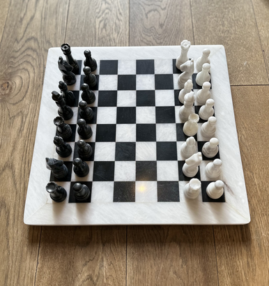 15'' Borderless Black & White Marble Stone Luxury Chess Board