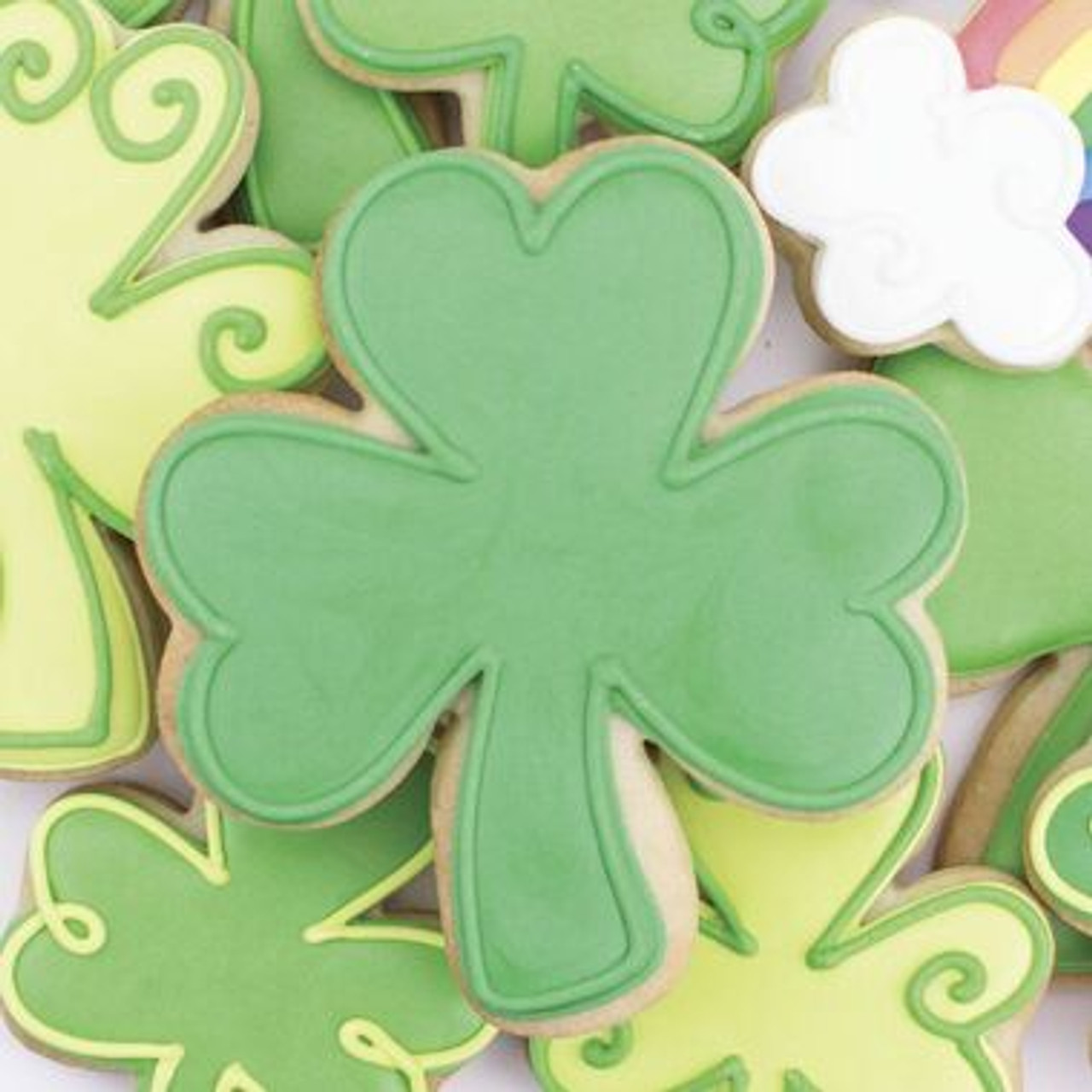 shamrock cookies made with a St. Patrick's day Cookie Cutter