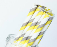 Gray & Yellow Striped Paper Straws ( 25 pc )*