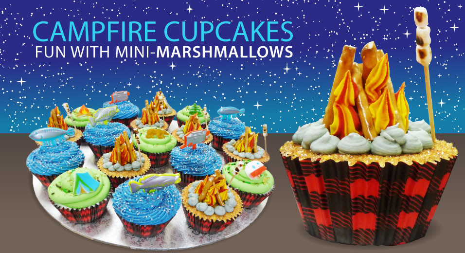 Making Campfire Cupcakes with Pretzels and Mini-Marshmallows