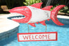 Welcome Sign 15" Shark Attack - Rustic Red Nautical Decor | #Ort1704140r
