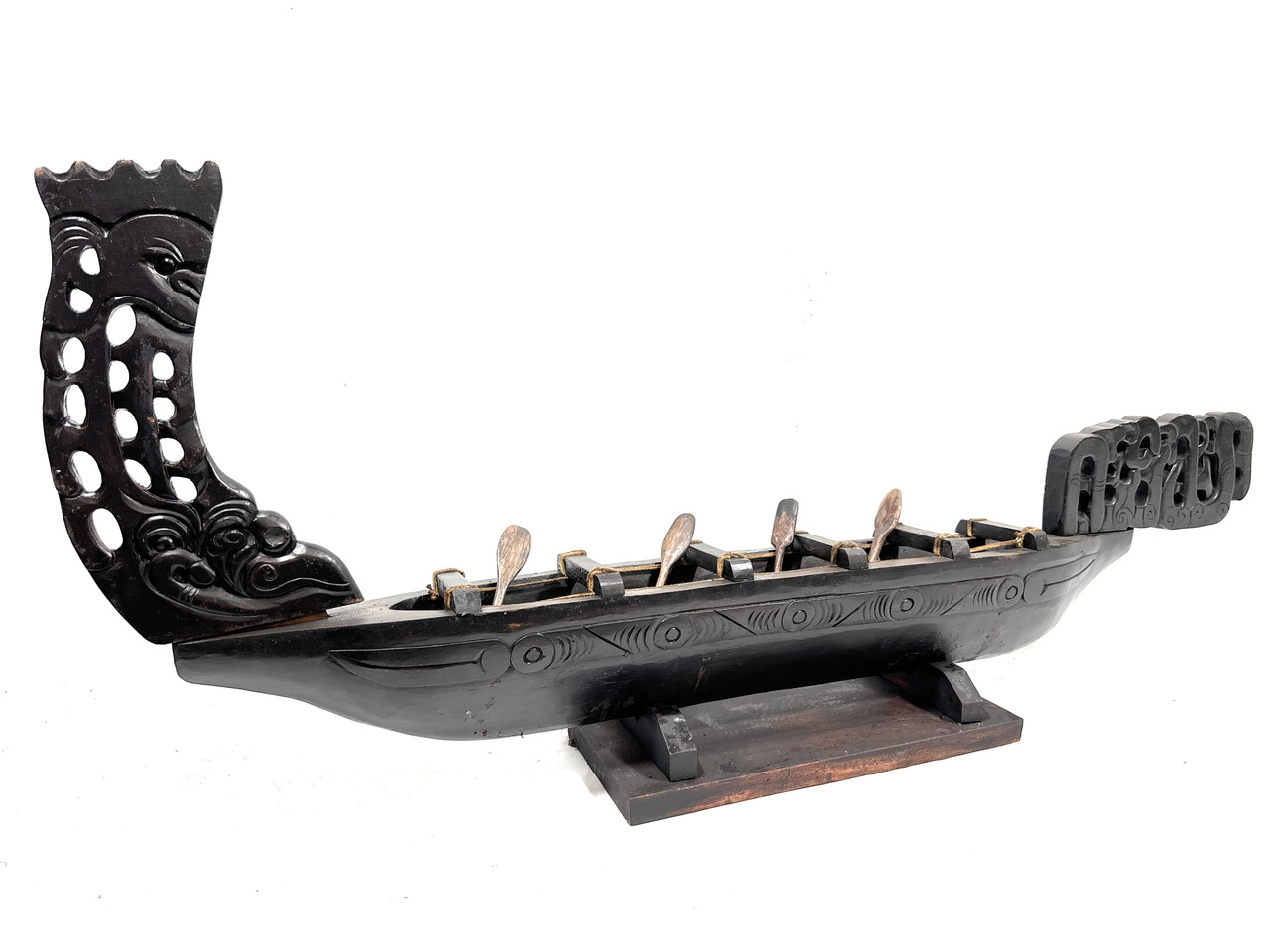 Waka Warrior Canoe 48 inch - Walnut Replica New Zealand Canoe