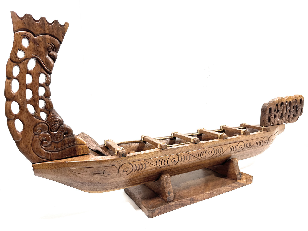 Waka Warrior Canoe 48 inch - Natural Monkeypod Replica New Zealand