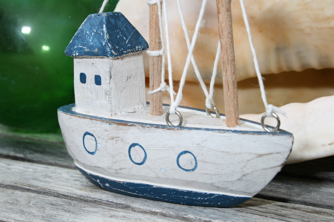 Decorative Wooden Boat House 6 - Blue Rustic Nautical Accent