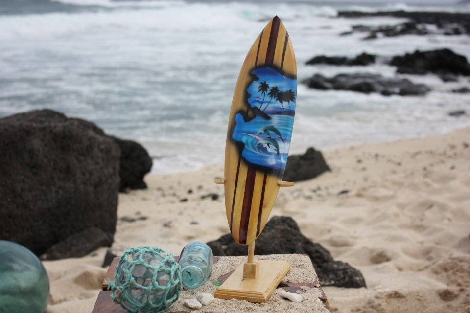 Surfboard w/ Stand Dolphins Design 16