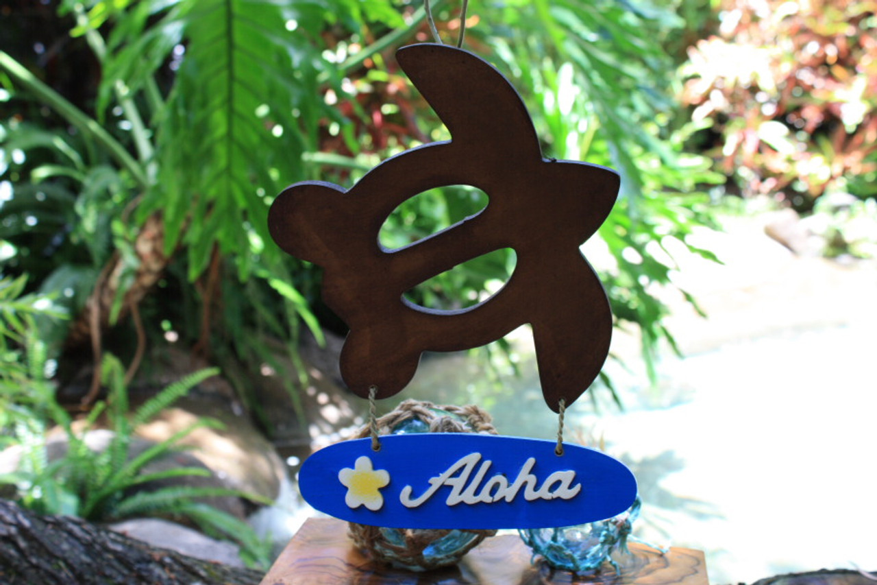 Aloha with Plumeria & Turtle Wooden Sign - Hawaiian Decor