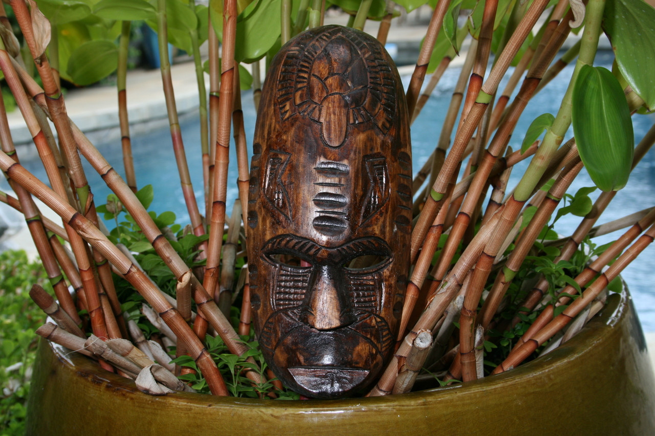 Fijian Tiki Mask 12" w/ Turtle & Dancing Knife Tropical Decor 