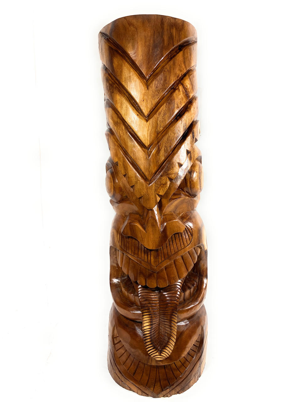 Premium Warrior Tiki Totem 40 inch - Deep Carving Hawaii Museum