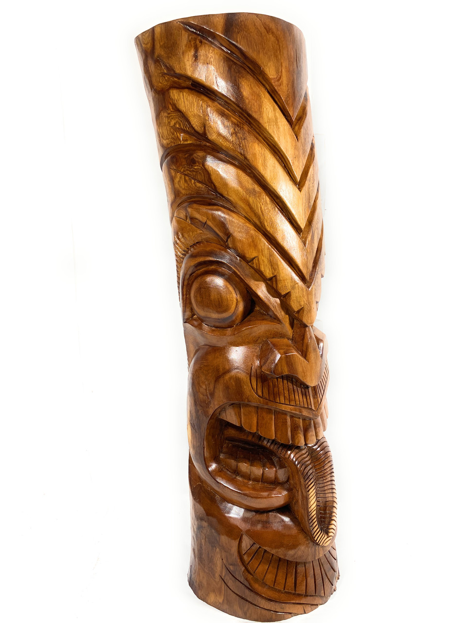 Premium Warrior Tiki Totem 40 inch - Deep Carving Hawaii Museum