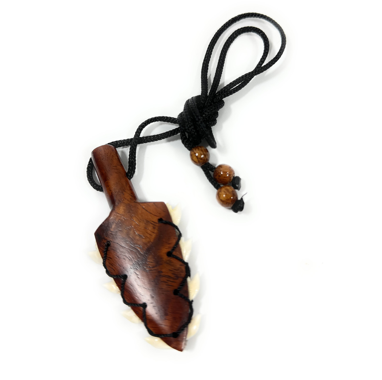 Koa Lei O Mano 3 inch w/ Shark Teeth Pendant Necklace - Made In Hawaii ...