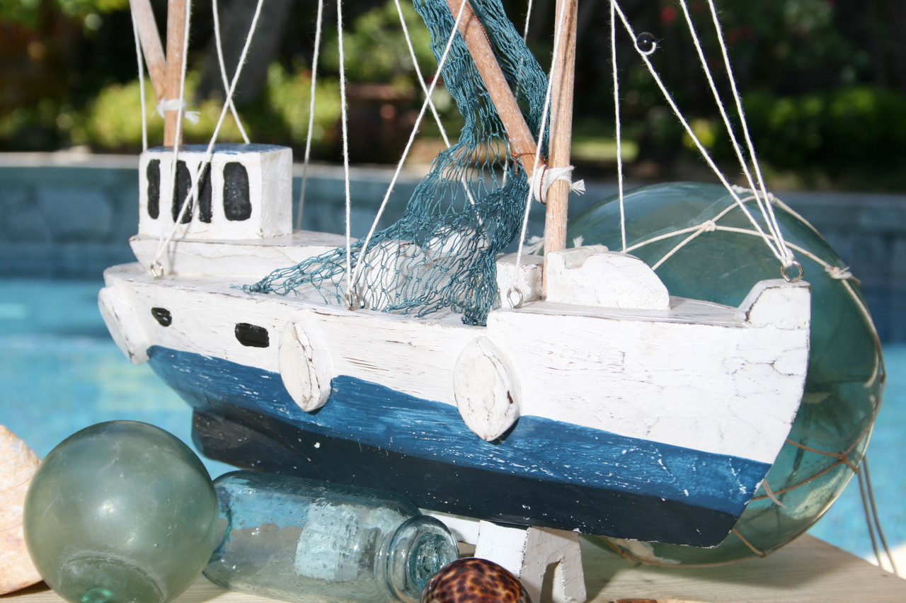 Fishing Boat Replica 20 Wooden - Blue Nautical Decor