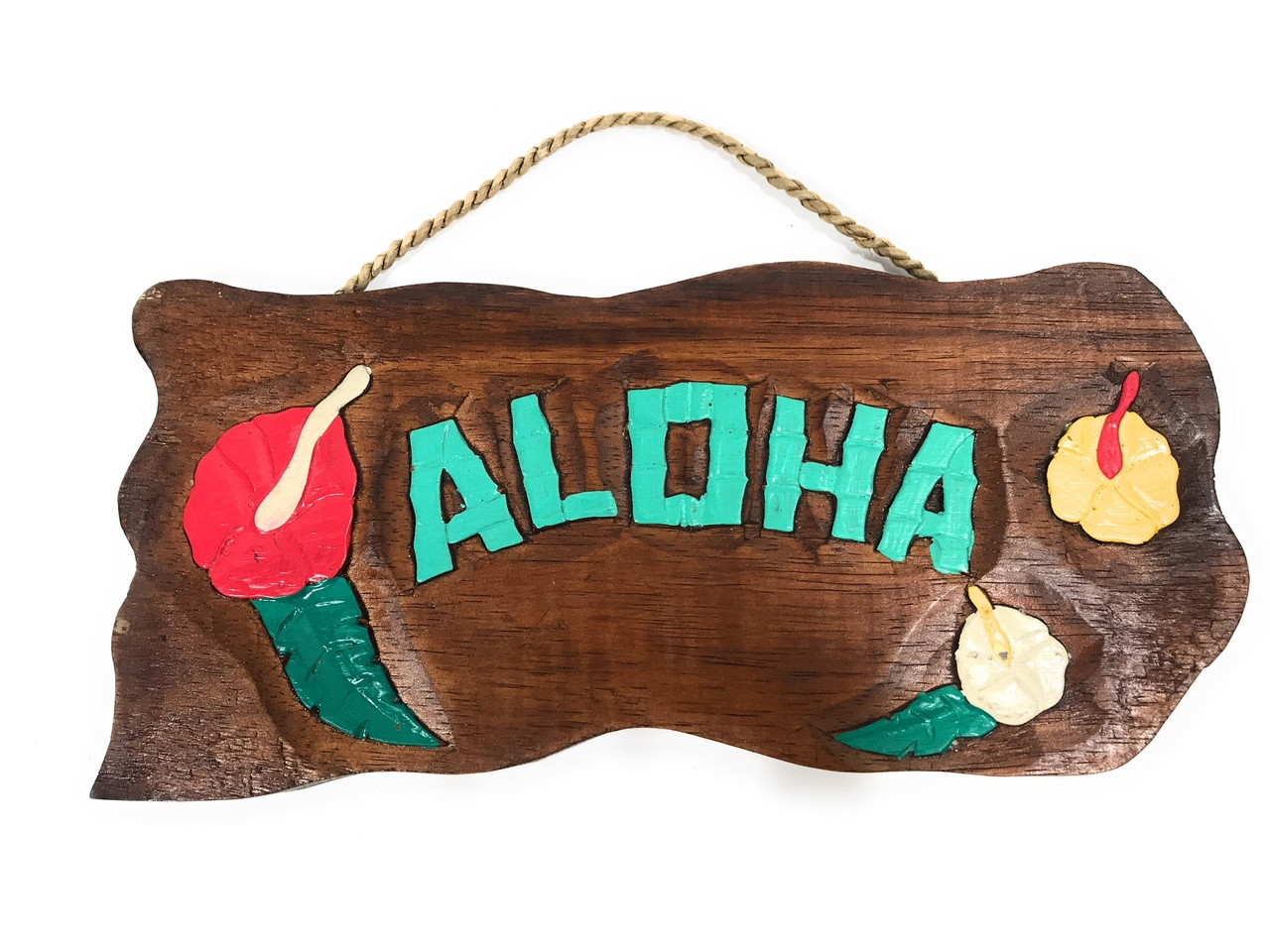 【アロハページ】 Aloha with Hibiscus Flowers - Hand Carved 12 in | #dpt534930