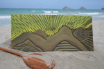 Mokulua's Goddess, Twin Island 30" X 15" - Primitive Art Wood Panel | #dpt518975