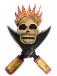 Skull w/ Cross Knives & Flame 10" - Crossbones Decor | #kng21061