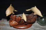 Set of 3 Dolphins on Driftwood Base 7" X 7" - Carved | #non06