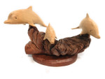 Set of 3 Dolphins on Driftwood Base 7" X 7" - Carved | #non06