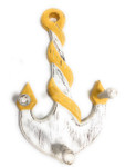 Anchor Hanger 12" w/ 3-Pegs - Rustic Yellow Nautical Accent | #ort1700230y