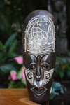 Tribal Chief Mask 12" w/ Fish - Tiki Primitive Art | #wib370530e