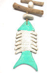 Driftwood Garland Fish w/ White Stone 12" Turquoise - Rustic Cottage Accents | #lis3101430t