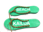 Pair Of Wooden Slippers "Kailua Beach" Hanging Sign 8" - Mint | #snd25092