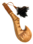 Fish Hook Shredder Fijian Club 16 inch w/ Black Feathers - Acacia War Club | #bla605740b