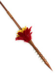 Hawaiian Koa Spear 60" w/ 12 Shark Teeth & Red-Yellow Feathers | #koa60ry