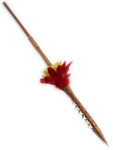 Hawaiian Koa Spear 60" w/ 12 Shark Teeth & Red-Yellow Feathers | #koa60ry