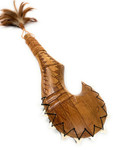 Fish Hook Shredder Fijian Club 16 inch w/ Shark Teeth & Brown Feathers - Acacia War Club | #bla605740stb