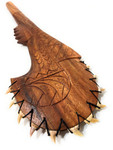 Fijian Ceremonial Artifact Hand Club 24 in Tribal Carving 11 Fossilized Shark Teeth | #bla606660st