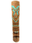 Limited Edition Happiness Outdoor Tiki Totem 40"Teal Trim - Smiley Tiki Natural Finish | #lbj3046100tl