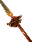 Ultimate Koa Spear with Sailfish Bill 56  in - 2 inch Shaft Brown/Red Feathers Hawaiian Art | #koasw007