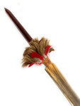 Ultimate Koa Spear with Sailfish Bill 56  in - 2 inch Shaft Brown/Red Feathers Hawaiian Art | #koasw007