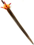 Sovereign Koa Spear with Sailfish Bill 45 in - 2 inch Shaft White/Yellow/Red Rooster Feathers Hawaiian Art | #koasw010