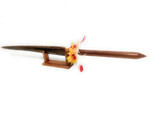 Sovereign Koa Spear with Sailfish Bill 45 in - 2 inch Shaft White/Yellow/Red Rooster Feathers Hawaiian Art | #koasw010